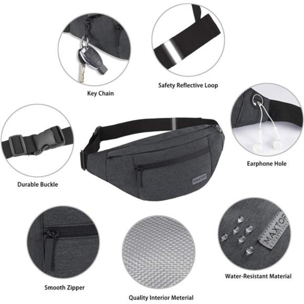 Large Crossbody Fanny Pack with 4-Zipper Pockets Enjoy Sports Workout - Picture 6 of 6